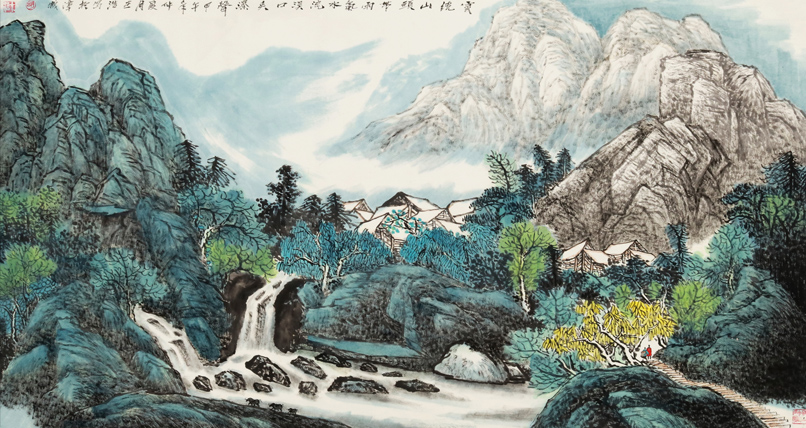 2386号--雲绕山头带雨气水流溪口夾瀑聲。甲午年,六尺整张.jpg 2386号--雲绕山头带雨气水流溪口夾瀑聲。甲午年,六尺整张.jpg