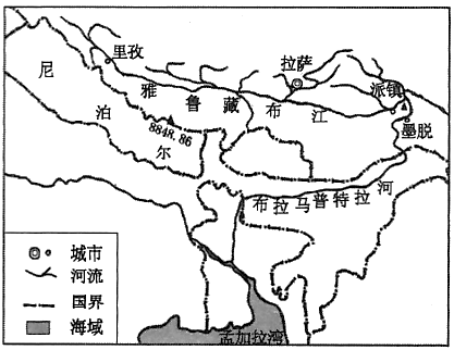 雅鲁藏布江国界、河流、城市示意图