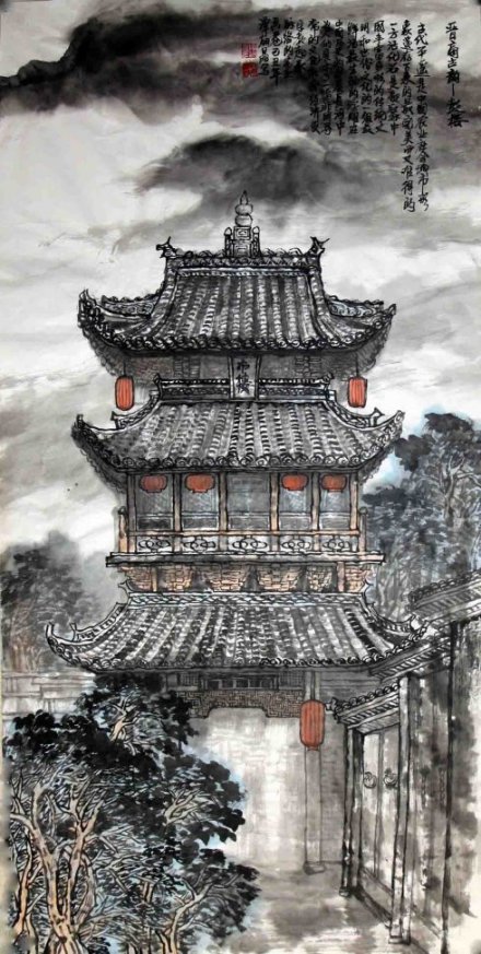 楼阁3-国画谭翃晶作品