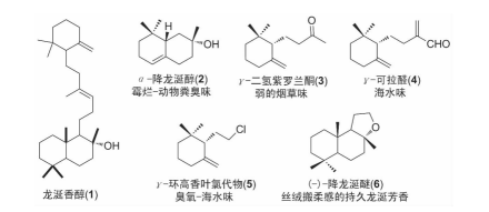 图3 龙涎香的化学成分及结构式 