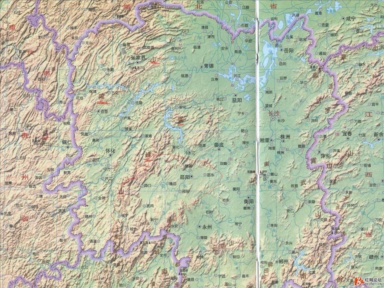 湖南省地形图上的 武陵山 主山