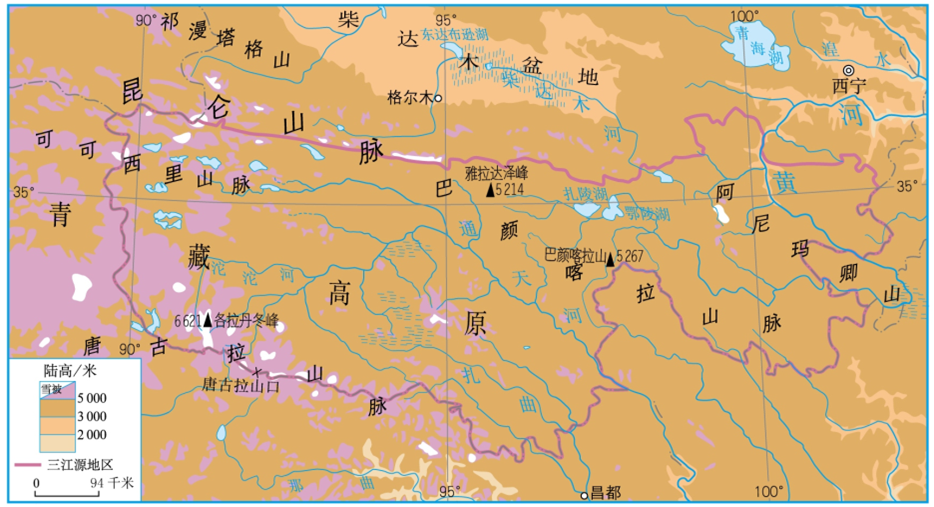 三江源地区地形图