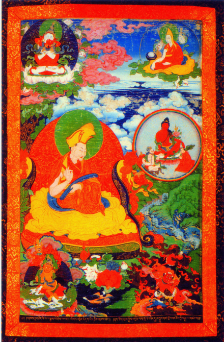 18世纪唐卡中的四世班禅罗桑却吉坚赞像，今存北京故宫博物院 