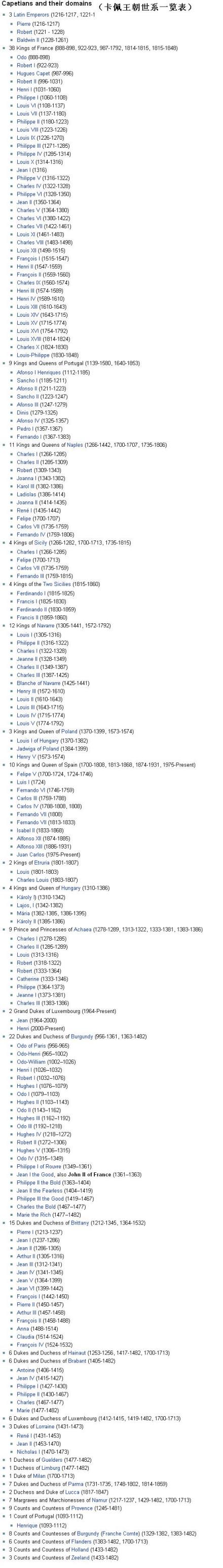 卡佩王朝世系一览表
