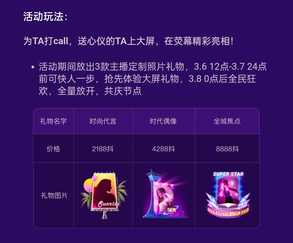 《抖音》女神节礼物多少钱