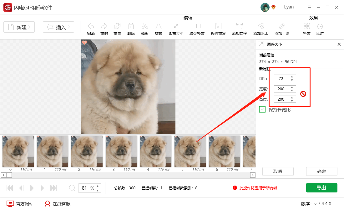 《闪电GIF制作软件》如何调整画布尺寸压缩gif大小