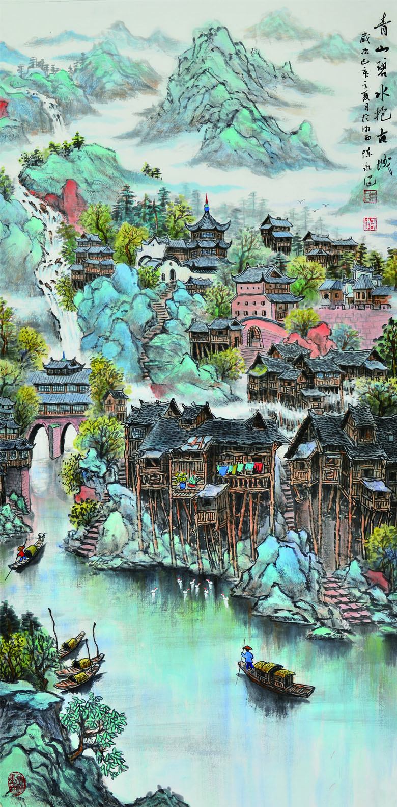《青山绿水抱古城》,2019年,140cmX70cm.jpg 《青山绿水抱古城》,2019年,140cmX70cm.jpg