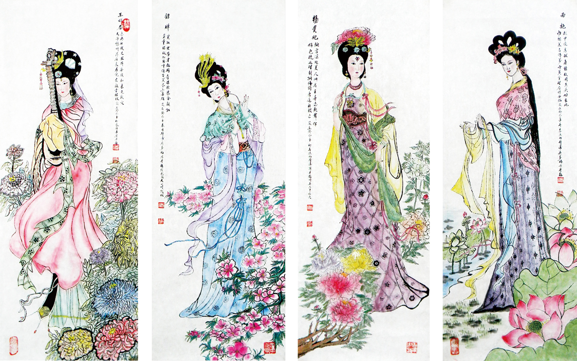 《四大美女》四条屏95X35(画心),创作于壬辰龙年,自作题画诗1.jpg 《四大美女》四条屏95X35(画心),创作于壬辰龙年,自作题画诗1.jpg