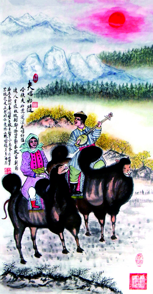 《夫唱妇隨》136X68cm,创作于2010年春节.jpg 《夫唱妇隨》136X68cm,创作于2010年春节.jpg