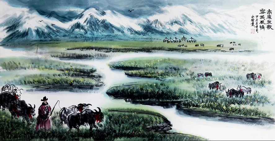 2701号 高原牧歌,雪域风情,甲午年50x100cm.jpg 2701号 高原牧歌,雪域风情,甲午年50x100cm.jpg