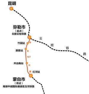 弥蒙高速铁路北接南昆高速铁路、南连玉河铁路