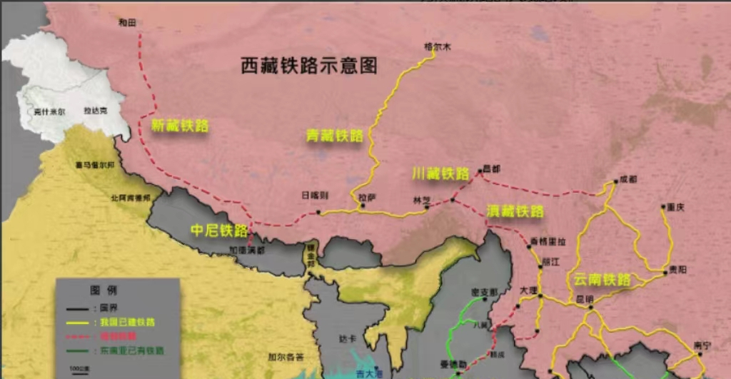 滇藏铁路走向