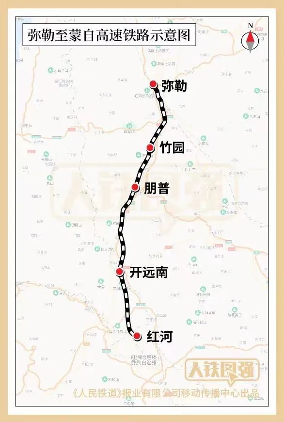 弥蒙高速铁路线路走向示意图