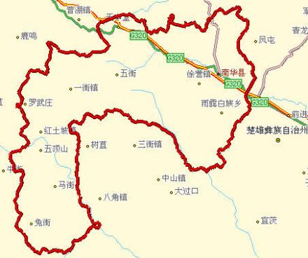 南华县所处位置（深红色处）